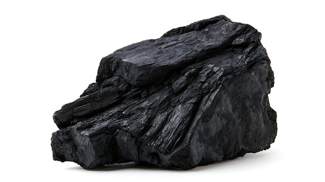 A single piece of raw coal isolated on white background