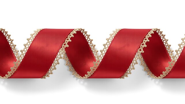 Red wavy ribbon border with decorative golden lace trim