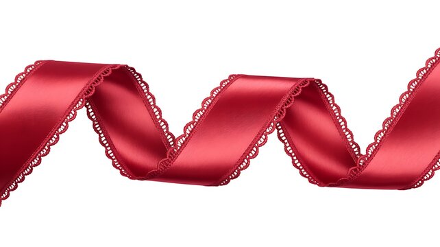 Wavy red fabric ribbon with decorative lace edges