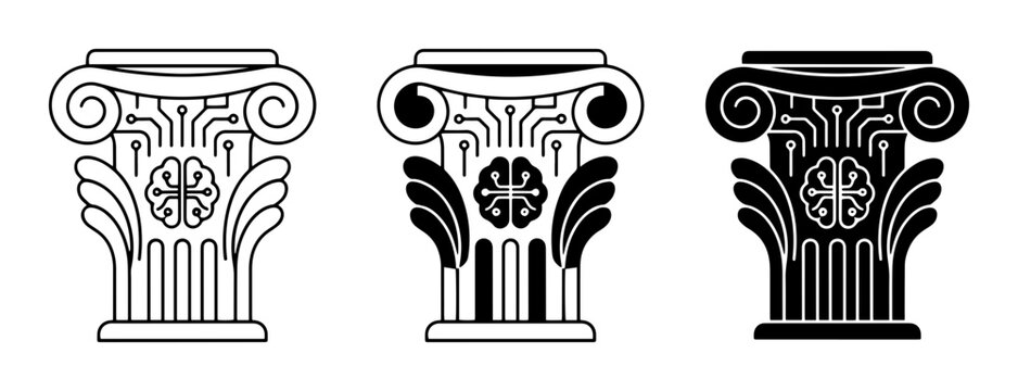 Ionic Column Capitals, Classical Architecture Elements, Ornate Decorative Vector Set