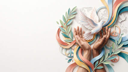 Fototapeta premium International Day of Non-Violence — Global Peace Awareness — Paper Art & Multicolored Painting