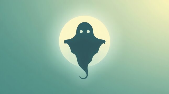 Spooky silhouette of a ghost floating in front of a pale moonlit sky