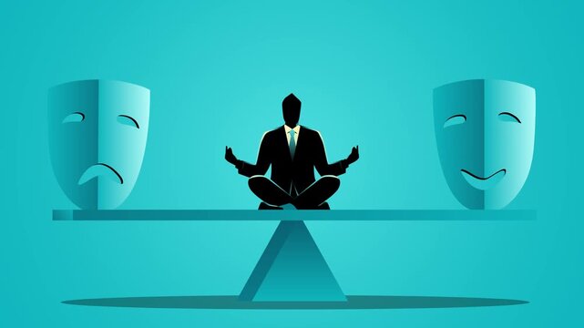 Emotional balance and workplace stress management concept with businessman meditating.