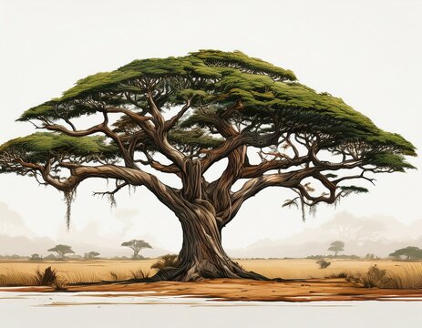 tree in the savannah white background africa guinea sierra leone liberia