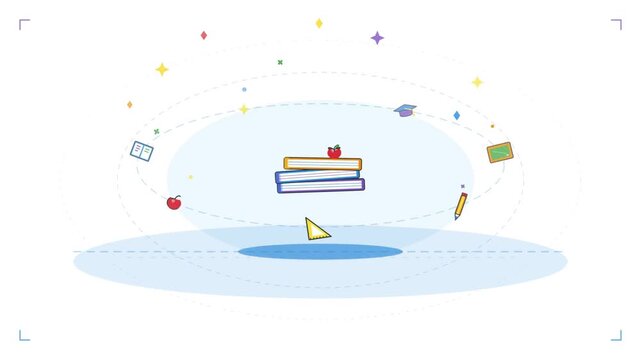 Animated video of a stack of books for student learning.