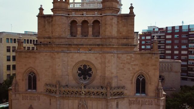 Santa Maria Cathedral aerial view in Castellon, Valencia Region Spain. High quality 4k footage