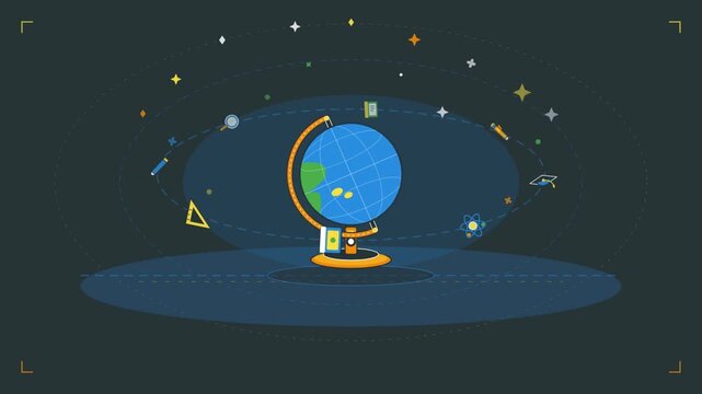 An animated globe video serving as a learning aid for students to discover the world.
