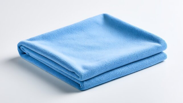 Folded light blue microfiber cleaning cloth isolated on white background