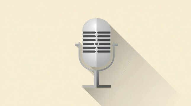 Retro microphone icon with long shadow on a plain background
