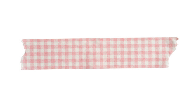 A strip of pink and white gingham patterned washi tape isolated on transparent background