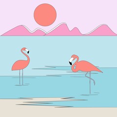Naklejka premium two pink flamingos
