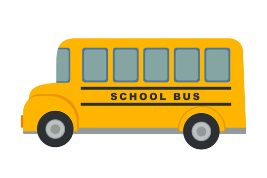 Yellow school bus side view, student vehicle education transport back to school concept vector illustration isolated on white background.