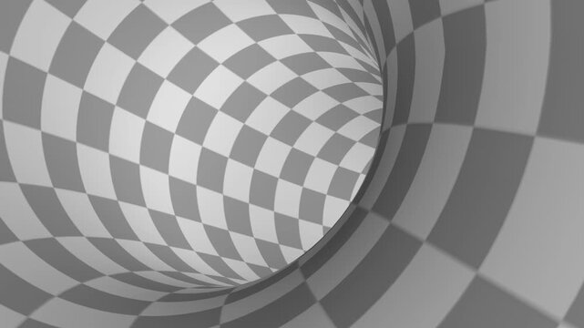 Infinite loop of moving through a checkered tunnel corridor
