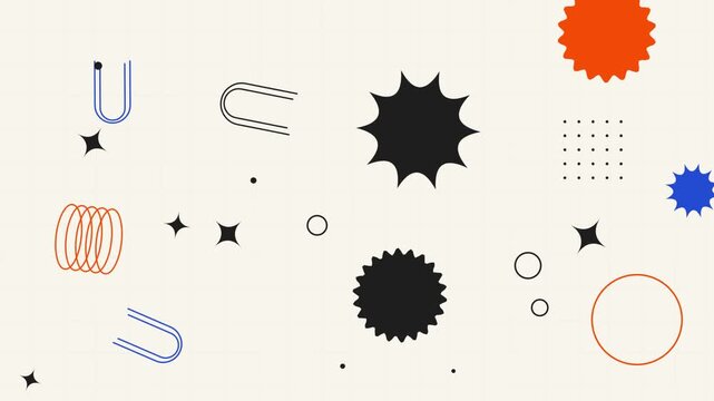 Abstract Geometric Shapes Motion Background Loop, Modern Memphis Style Floating Pyramids and Circles Pattern for Presentation & Tech Visuals