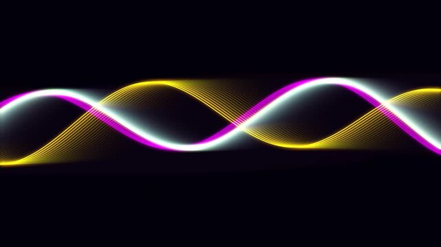 Abstract Glowing Multicolor Neon DNA Helix Waves Motion Background Loop, Cyan Yellow Pink Intertwined Waves for Tech, Science & Presentation Visuals