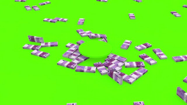 Euro banknote stacks being sucked into a central point