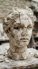 Naklejka premium Cracked ancient stone sculpture of a woman head