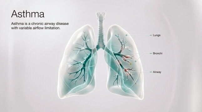 Medical vector illustration of healthy human lungs against a light background with asthma