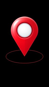 Vertical video of red 3D map pin drop with ping rings, alpha channel