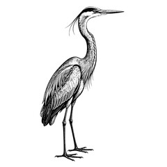 Fototapeta premium A majestic great blue heron standing tall Hand-drawn vintage engraving illustration