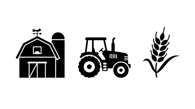 Creative farm icons set with barn tractor and wheat isolated