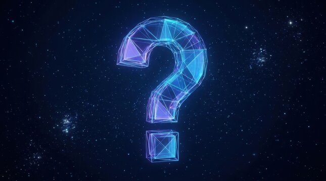 Glowing digital question mark in space with stars