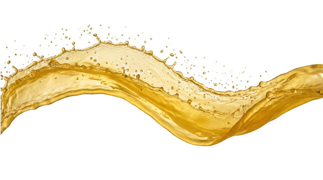 Golden liquid splash wave isolated on transparent background