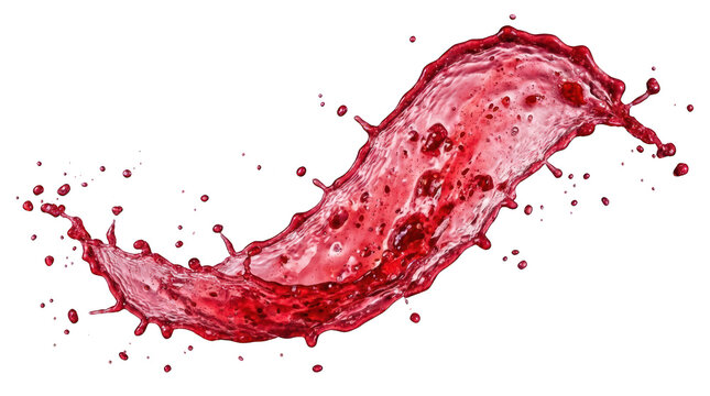 Dynamic splash of red fruit juice or wine isolated on transparent background