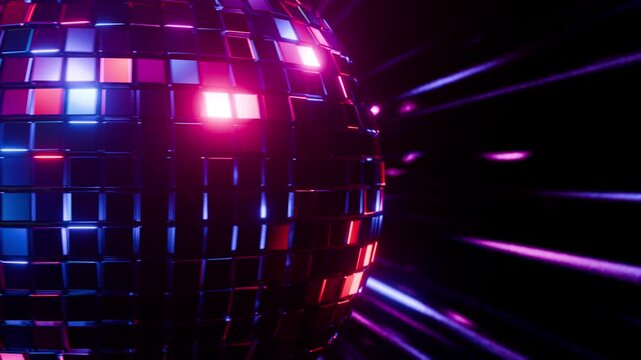 Ideal for retro disco clubs, DJs, VJ backgrounds, VFX, motion graphics, and stage intro visuals anytime Seamless disco ball VJ loop with retro neon glow, laser light rays, and sparkling reflections.