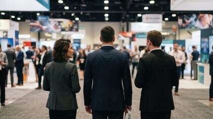 Fototapeta premium Business people walking through a crowded convention center exhibition hall