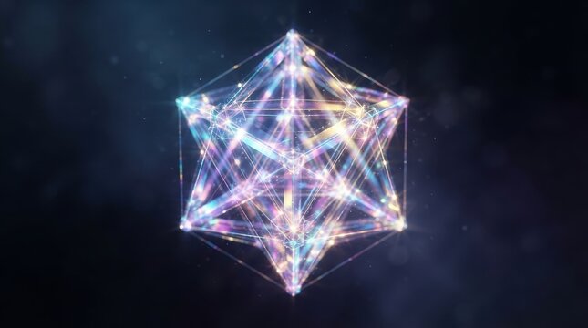 Abstract glowing sacred geometry star tetrahedron floating in space