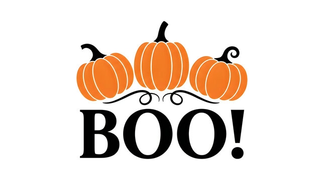 Halloween pumpkin trio with spooky faces and bold Boo text for festive decorations.