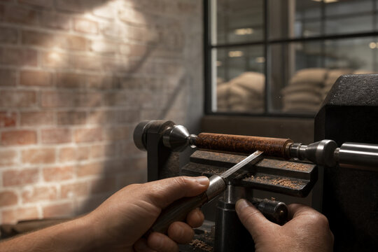 Maker Hands Turning Coffee Chaff Composite Material with Copy Space