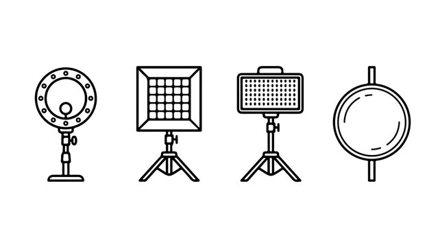Professional studio lighting icons for photography and video