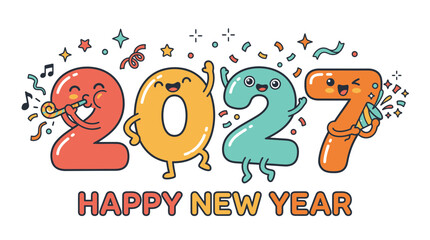 Fototapeta premium Cute cartoon character numbers for New Year 2027 celebration 1.