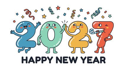Fototapeta premium Cute cartoon characters representing the year 2027 celebrating happy new year 6.