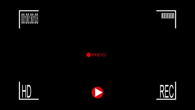 Video Recording Camera Frame Viewfinder Overlay with REC Timer and Camera Interface Animation