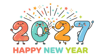 Fototapeta premium Cute Cartoon Numbers Celebrating 2027 Happy New Year Greeting 1.