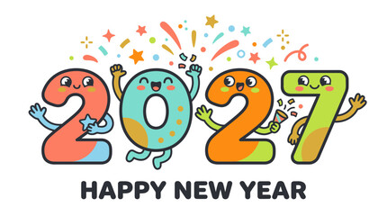 Fototapeta premium Cute Cartoon Numbers Celebrating 2027 Happy New Year Illustration 9.