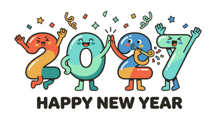 Fototapeta premium Cute Cartoon Numbers Celebrating 2027 Happy New Year Illustration 12.
