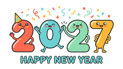Fototapeta premium Cute Cartoon Numbers Celebrating 2027 New Year Concept.