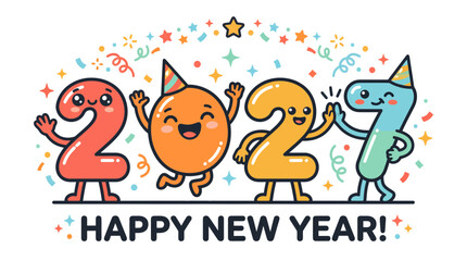 Fototapeta premium Cute Cartoon Numbers Celebrating 2027 New Year Party.