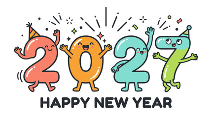 Naklejka premium Cute Cartoon Numbers Celebrating 2027 New Year 1.