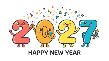 Fototapeta premium Cute cartoon numbers character illustration for Happy New Year 2027 celebration 1.