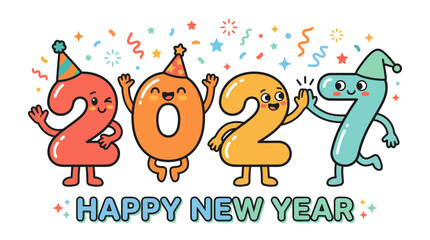 Naklejka premium Cute Cartoon Numbers Characters Celebrating 2027 New Year.