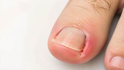 Fototapeta premium Ingrown toenail on big toe with nail edge penetrating inflamed skin, photorealistic medical 3D render for healthcare education, podiatry training, patient awareness, and clinical content