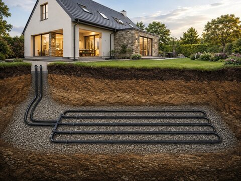 Ground Source Heat Pump Collector Revealed Beneath Modern Home and Garden