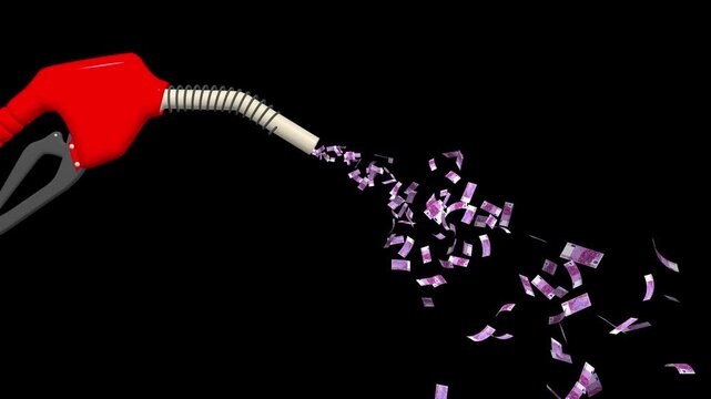 Euro banknotes spraying from a fuel pump nozzle