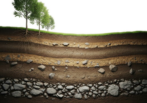 Cross section of soil layers with trees