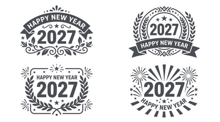 Obraz premium Set of four vintage Happy New Year 2027 typographic emblem designs 13.